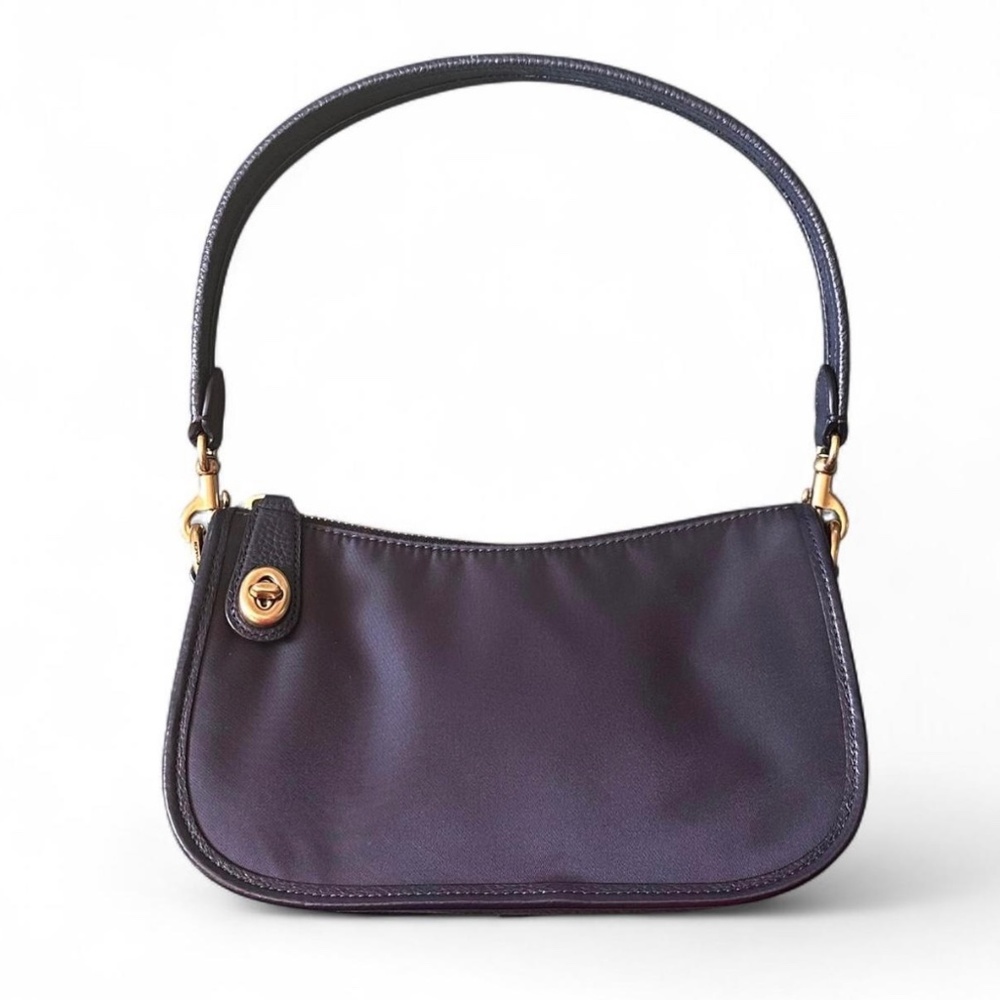 Coach Navy Blue Nylon and Leather Swinger Purse